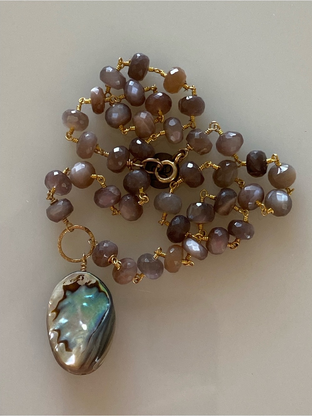 Faceted Chocolate Moonstone & Abalone Necklace